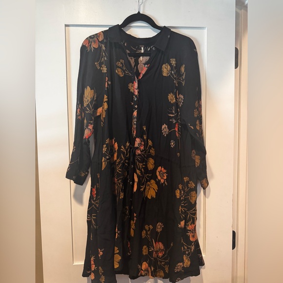Free People Black Dress with Floral Patterns with button details size small - Picture 2 of 5